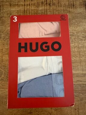 HUGO 3-Pack cotton and elastane thongs panties in Pale Pink, White & Light Blue